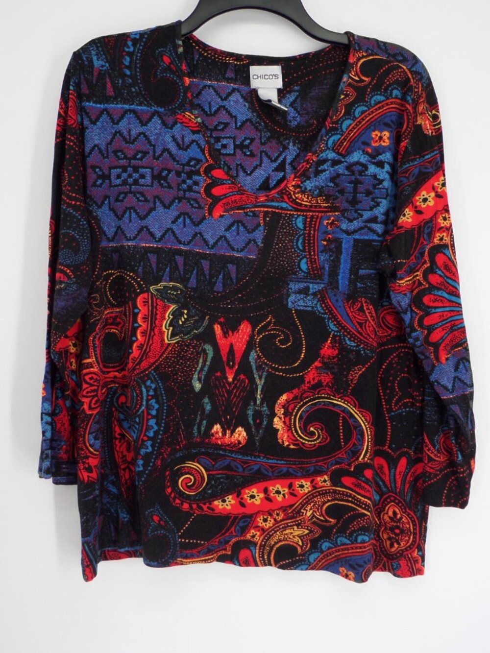 Chico's  Women's 3/4 Sleeve Multi Color Print Top  Size 3 US XL